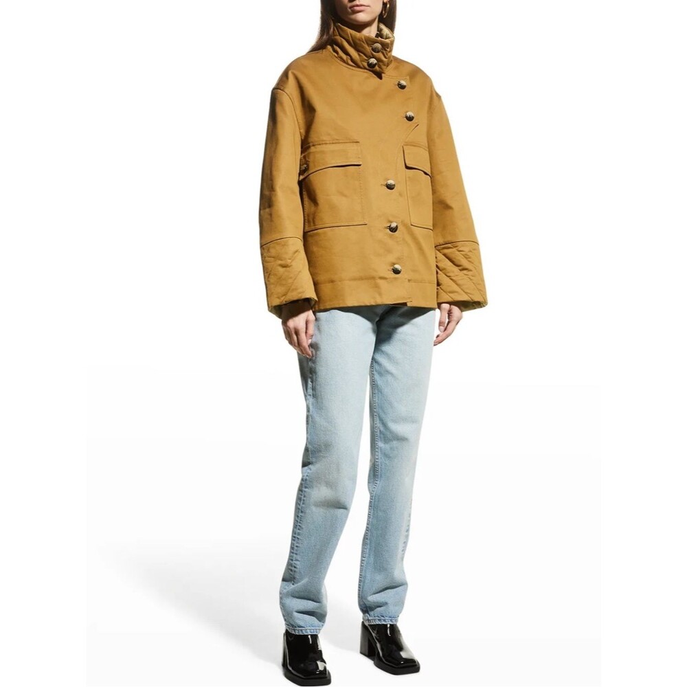 Ganni double twill women oversized utility chore cropped Jacket trench coat 38 M - Picture 3 of 16